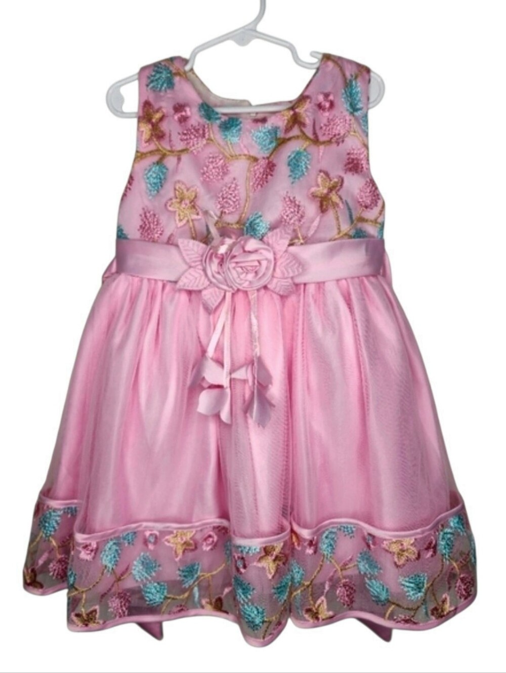 Girls Pink Embroidered Peacock Flower Girl Formal Dress Size 5T